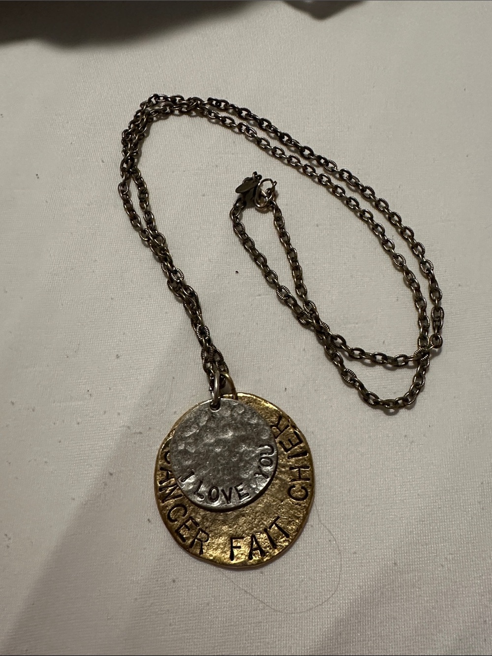 Two-Tone Inspirational Pendant Necklace - Gold & Silver - F!!! Cancer!